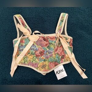Floral Tapestry Corset with Ribbon Ties. NWT